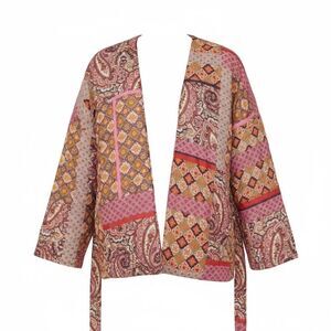 NWT Molly Bracken Livia Patchwork Shacket Wrap Puffer Jacket Women's Small